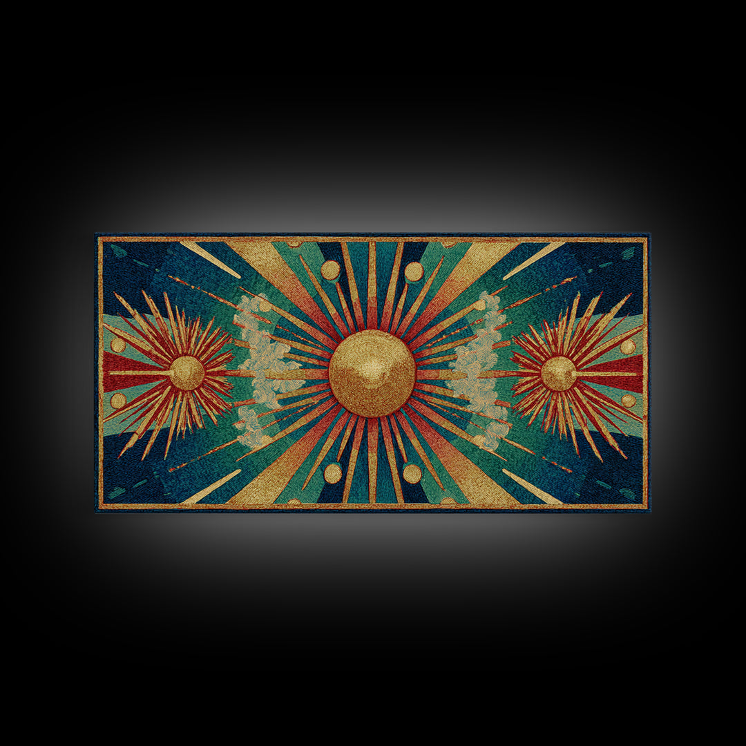 Teal Gold Art Deco Sunburst Wall Art, Midcentury Modern Art Print, Geometric Wall Decor, Retro Atomic Pattern Poster, MCM Home Decor
