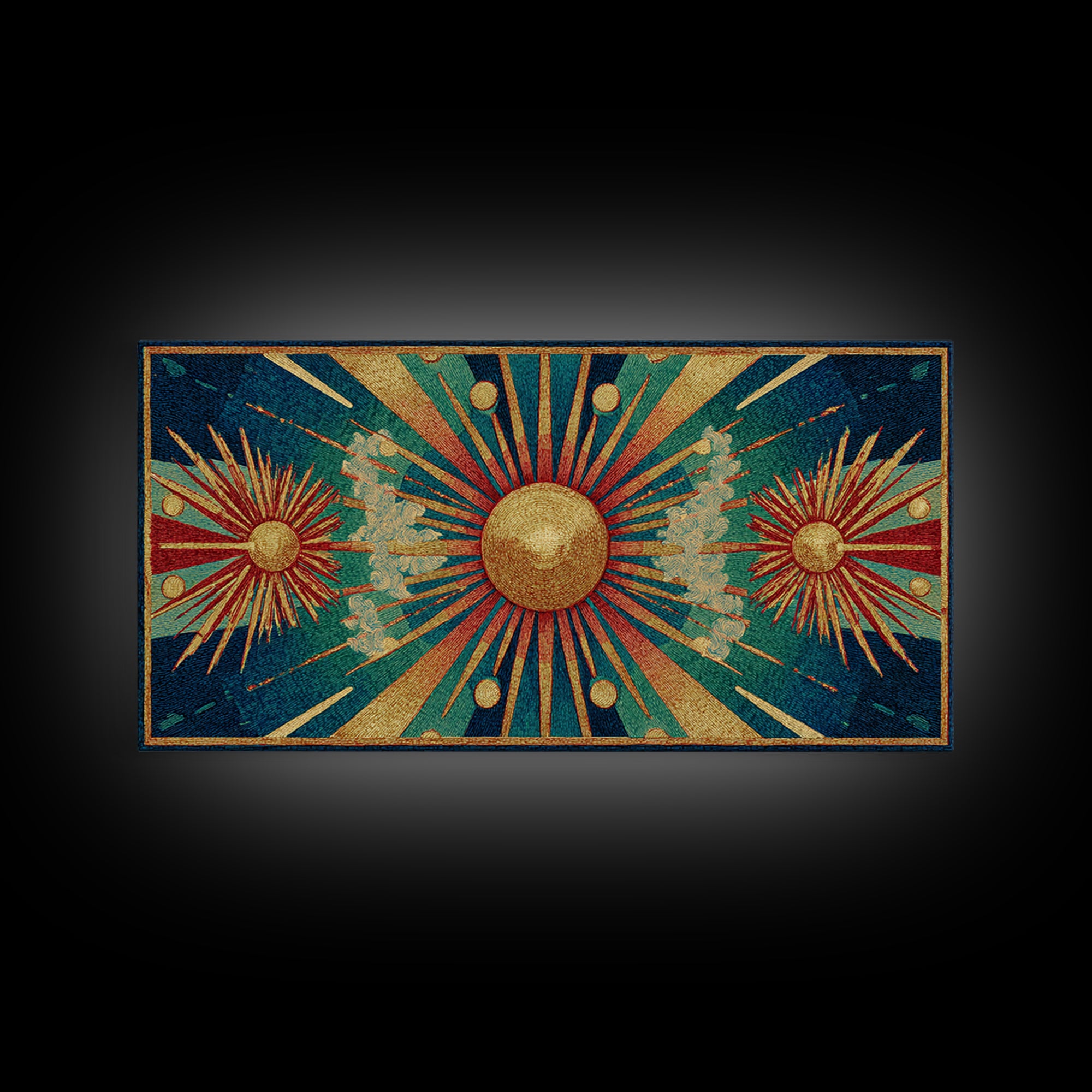 Teal Gold Art Deco Sunburst Wall Art, Midcentury Modern Art Print, Geometric Wall Decor, Retro Atomic Pattern Poster, MCM Home Decor