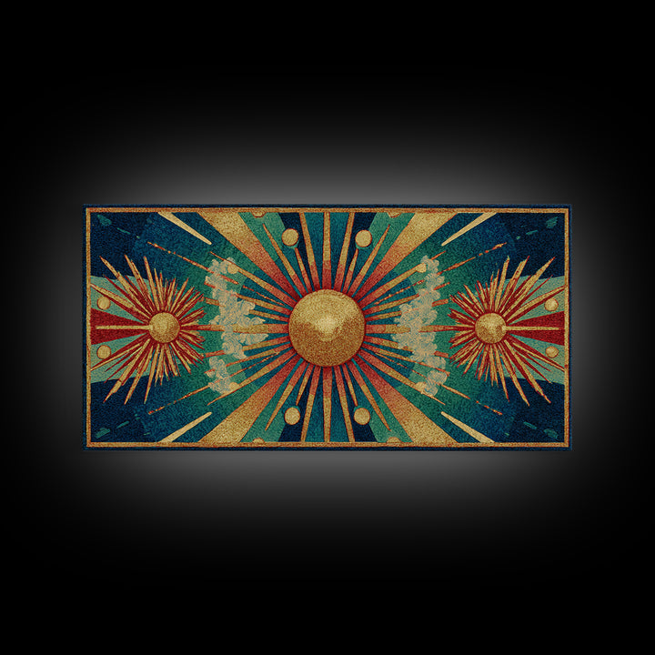 Teal Gold Art Deco Sunburst Wall Art, Midcentury Modern Art Print, Geometric Wall Decor, Retro Atomic Pattern Poster, MCM Home Decor