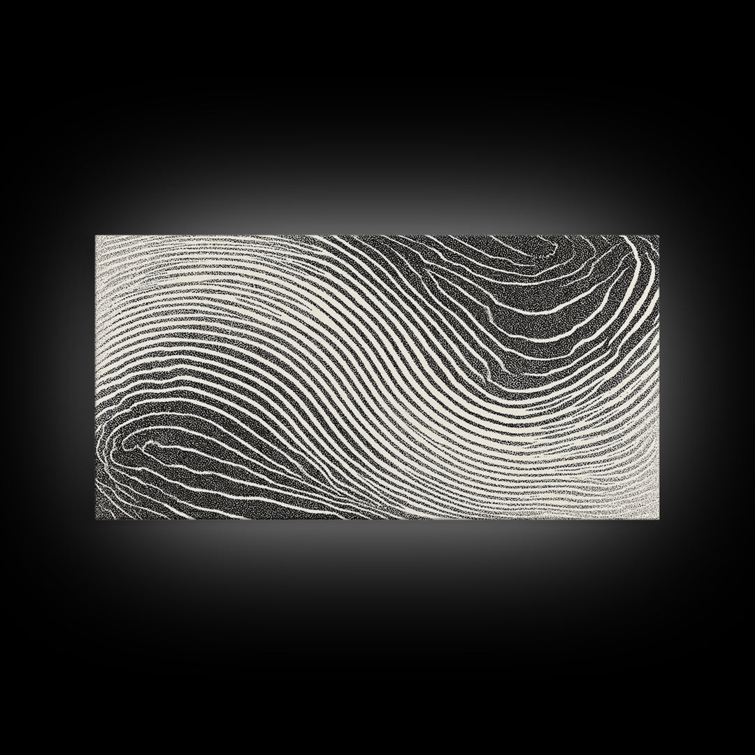 Black White Wavy Topographic Abstract Wall Art, Modern Geometric Line Print, Minimalist Decor, Office Or Bedroom Canvas Print