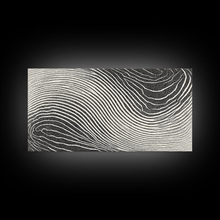 Black White Wavy Topographic Abstract Wall Art, Modern Geometric Line Print, Minimalist Decor, Office Or Bedroom Canvas Print