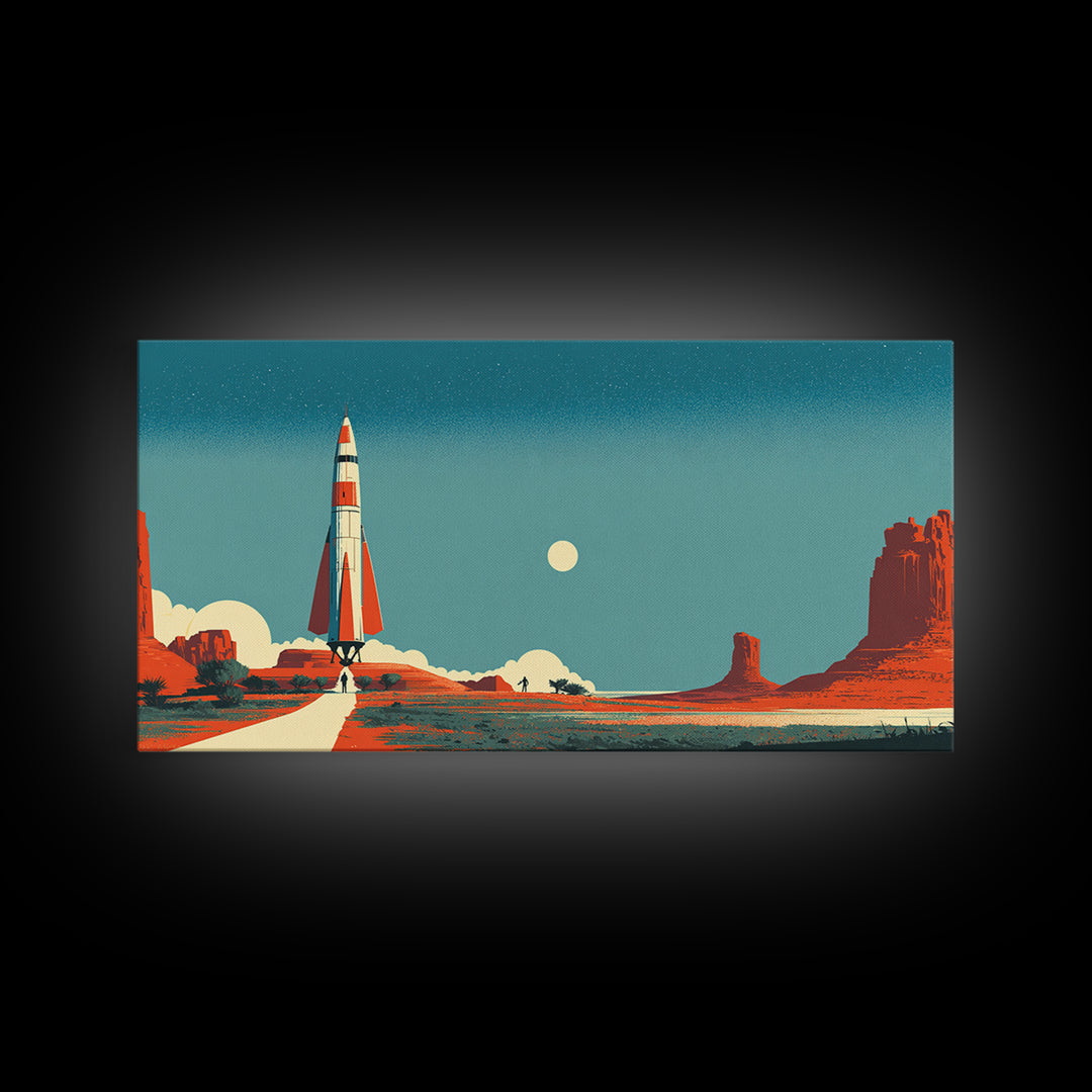 Monument Valley Rocket Lift Off Wall Art, Midcentury Modern Desert Poster, Retro Space Age Print, Southwestern Home Decor