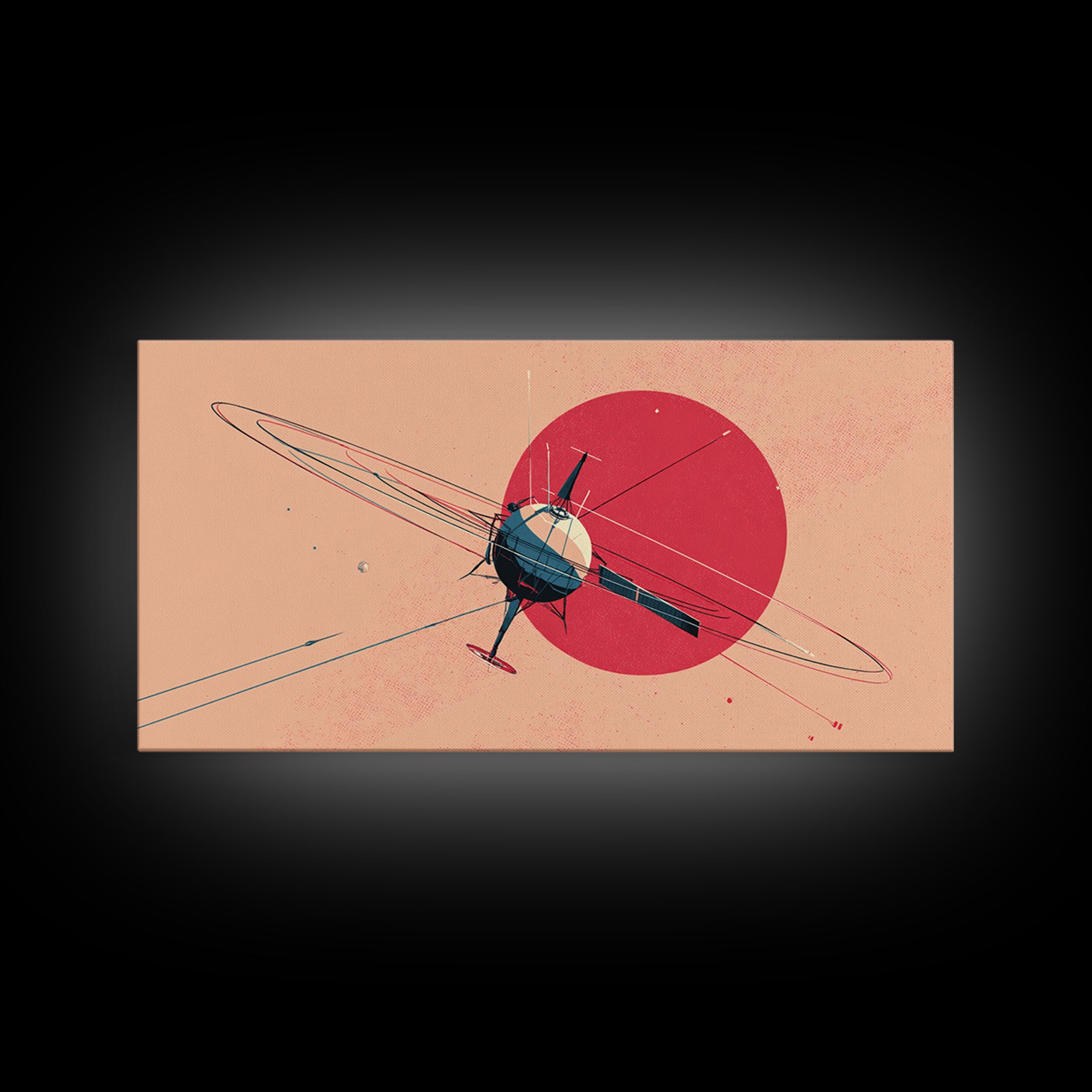 Retro Satellite Orbiting Pink Planet Canvas Print, Midcentury Modern Space Poster, Atomic Sci Fi Wall Art Decor Gift For Him