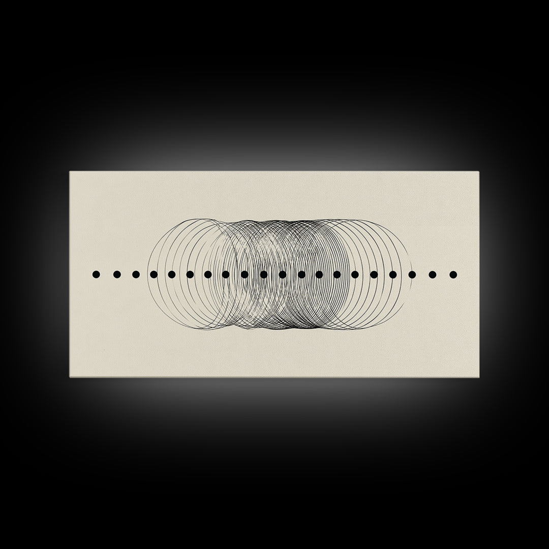 Black Dot Wave Op Art Framed Canvas Print, Midcentury Modern Geometric Wall Decor, Minimalist Office Artwork, Neutral Abstract Design
