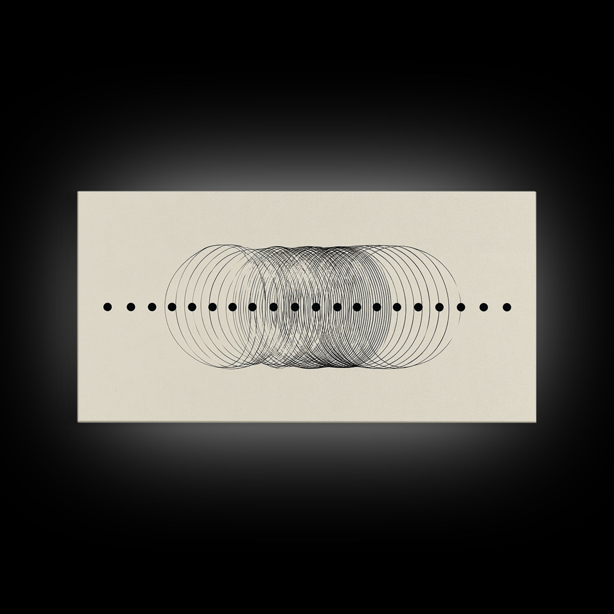 Black Dot Wave Op Art Framed Canvas Print, Midcentury Modern Geometric Wall Decor, Minimalist Office Artwork, Neutral Abstract Design