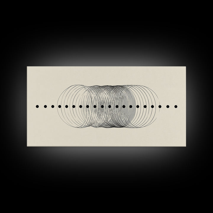 Black Dot Wave Op Art Framed Canvas Print, Midcentury Modern Geometric Wall Decor, Minimalist Office Artwork, Neutral Abstract Design