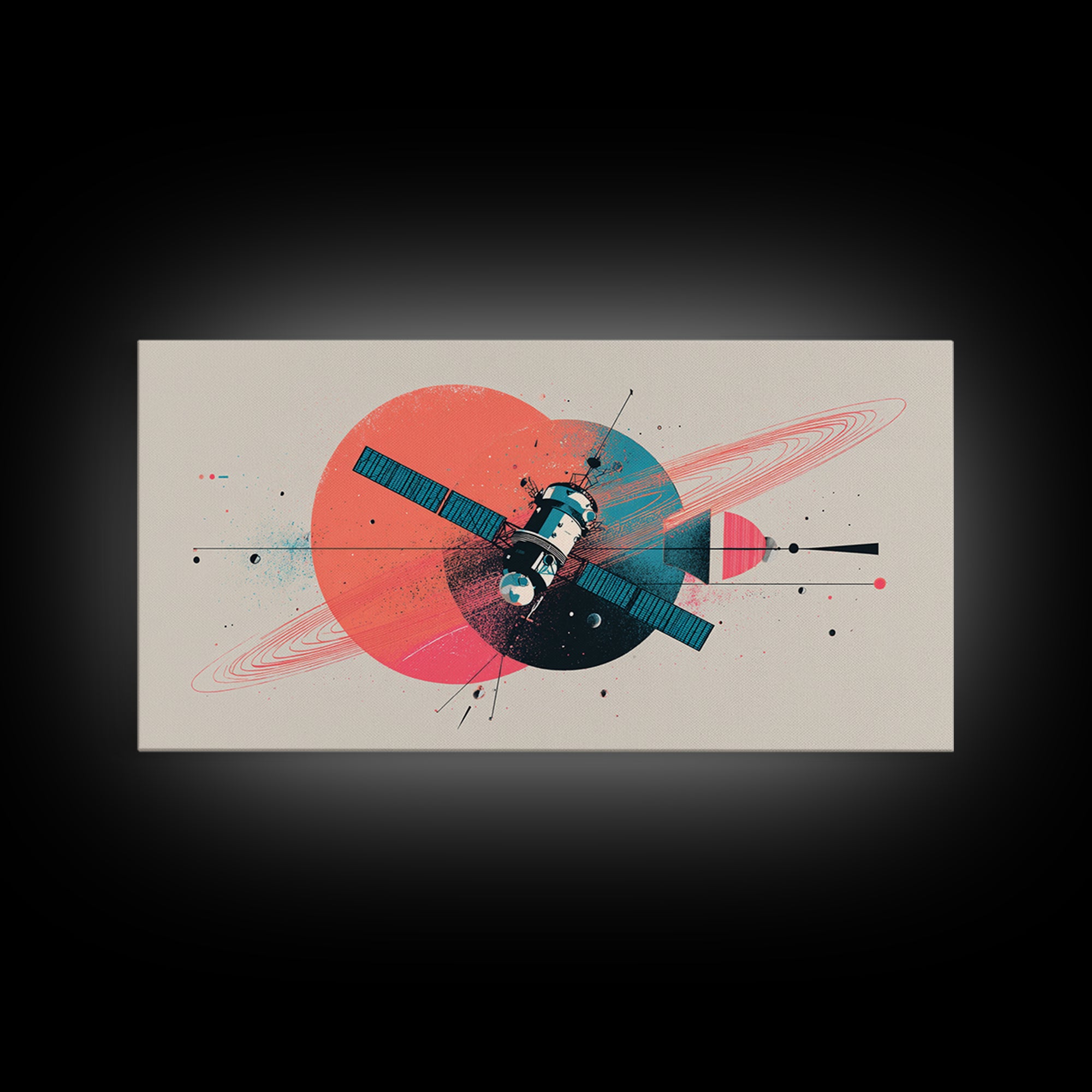 Abstract Satellite And Ringed Planet Wall Art, Midcentury Modern Space Poster, Retro Atomic Print, Modern Home Decor Gift