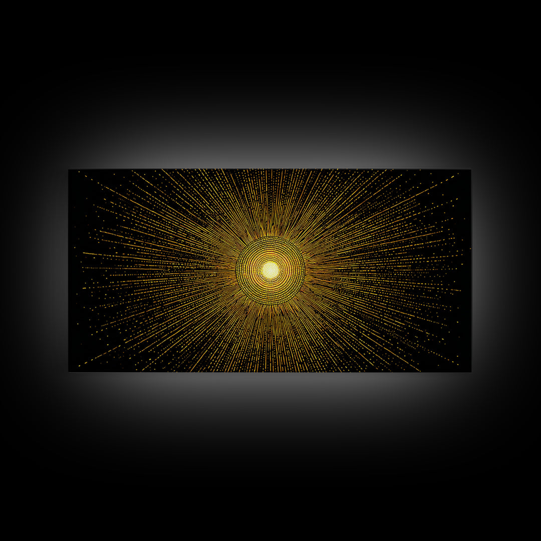 Golden Radiant Starburst Sun Wall Art, Midcentury Modern Abstract Poster, Atomic Geometric Print, Celestial Home Decor Gift
