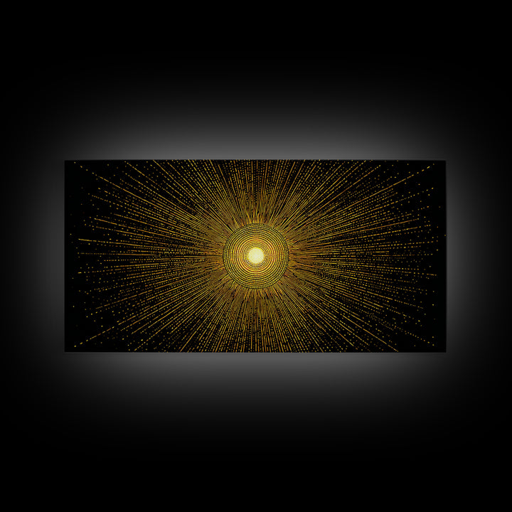 Golden Radiant Starburst Sun Wall Art, Midcentury Modern Abstract Poster, Atomic Geometric Print, Celestial Home Decor Gift