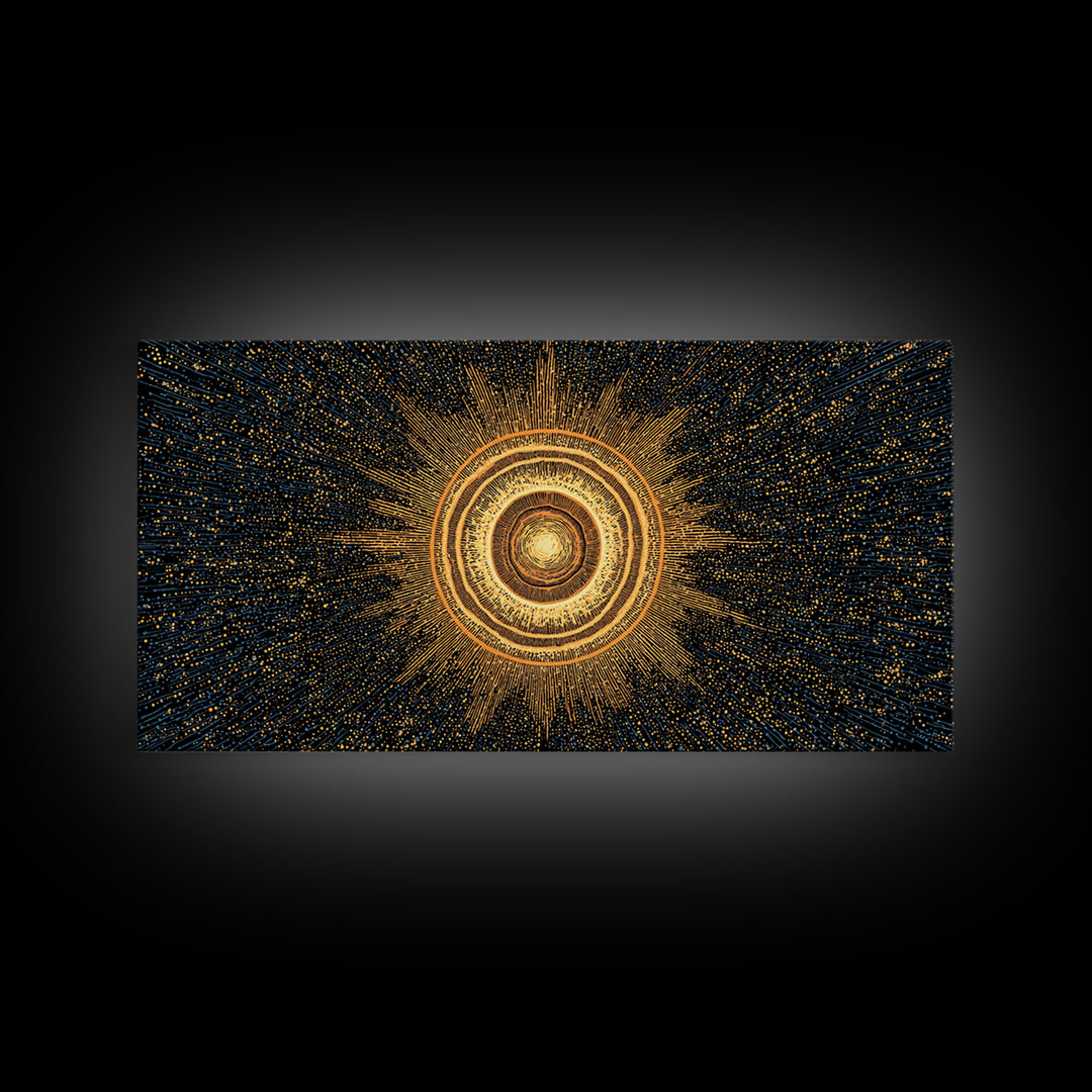 Golden Orbital Energy Sphere Canvas Print, Abstract Sci Fi Wall Decor, Cosmic Geometric Art, Modern Space Poster Gift Idea