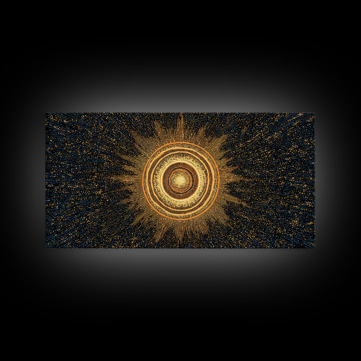 Golden Orbital Energy Sphere Canvas Print, Abstract Sci Fi Wall Decor, Cosmic Geometric Art, Modern Space Poster Gift Idea