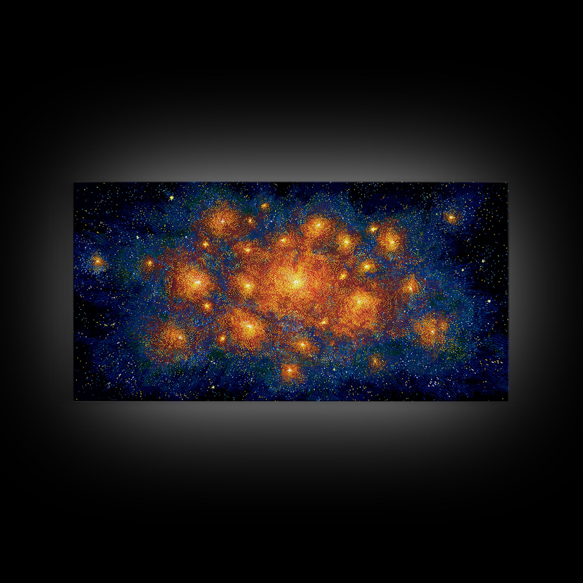Orange Blue Cosmic Nebula Abstract Canvas Print, Space Abstract Art, Modern Wall Decor, Bright Galaxy Home Office Poster