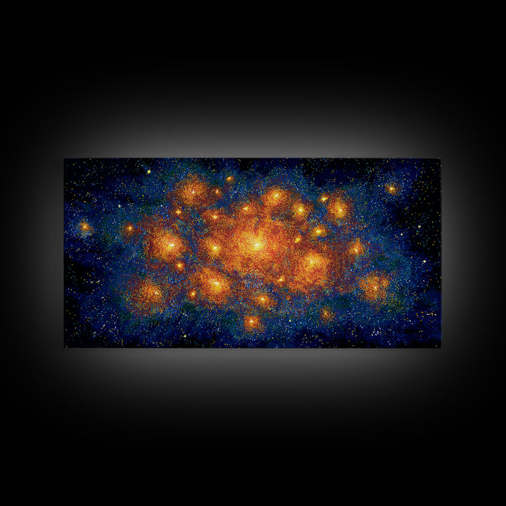 Orange Blue Cosmic Nebula Abstract Canvas Print, Space Abstract Art, Modern Wall Decor, Bright Galaxy Home Office Poster
