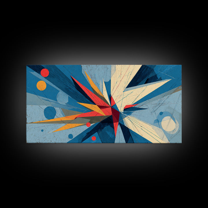 Blue Geometric Starburst Abstract Canvas Print, Midcentury Modern Wall Art, Bauhaus Poster, Bold Colorblock Home Decor Gift