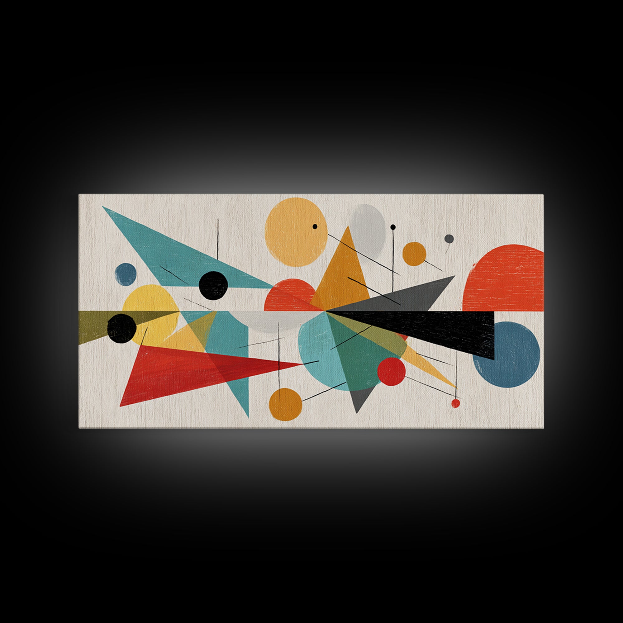 Playful Circles And Triangles Framed Canvas Print, Midcentury Modern Art, Colorful Geometric Wall Decor, Abstract Poster