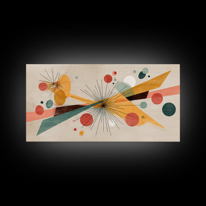 Atomic Starbursts With Teal Gold Shapes Wall Art, Midcentury Modern, Abstract Geometric Poster, Retro MCM Living Room Decor