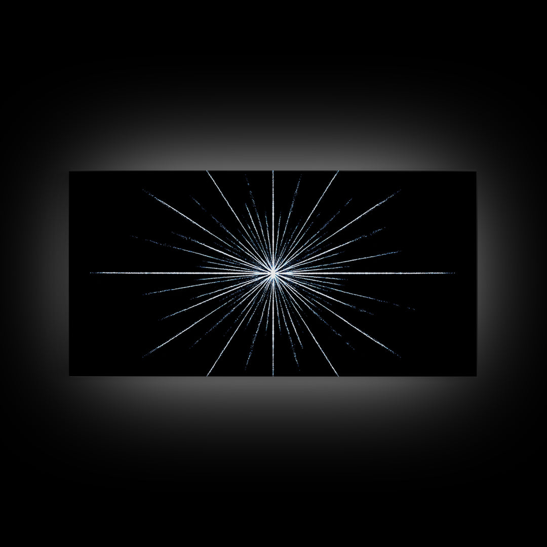 White Blue Minimal Starburst Canvas Print, Modern Abstract Art, Geometric Wall Art, Black Space Abstract Art, Office Decor