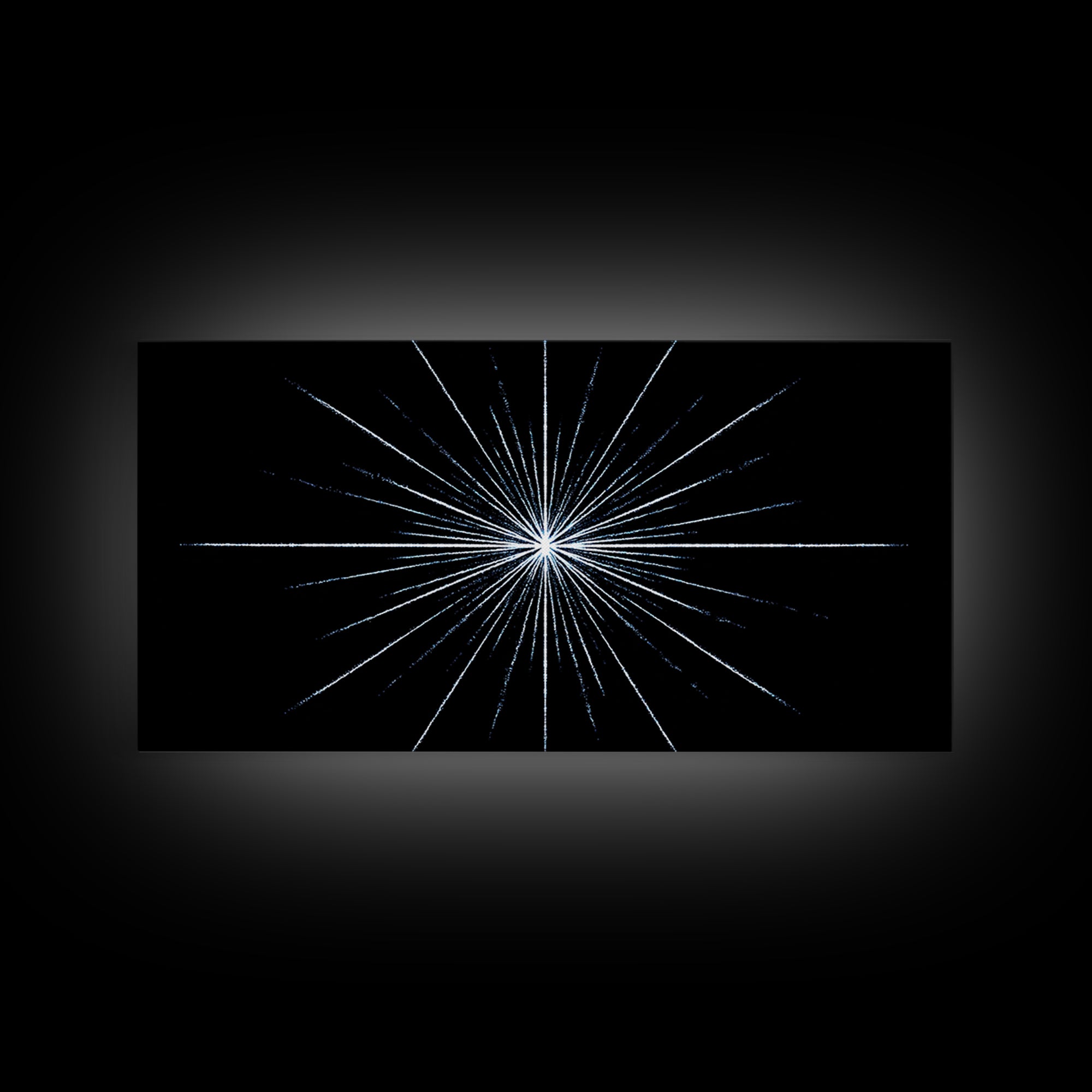 White Blue Minimal Starburst Canvas Print, Modern Abstract Art, Geometric Wall Art, Black Space Abstract Art, Office Decor