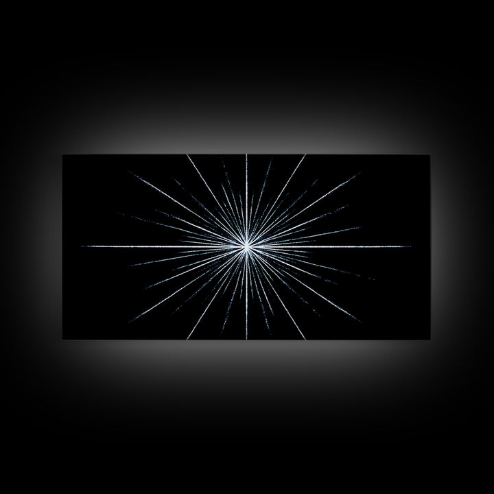 White Blue Minimal Starburst Canvas Print, Modern Abstract Art, Geometric Wall Art, Black Space Abstract Art, Office Decor