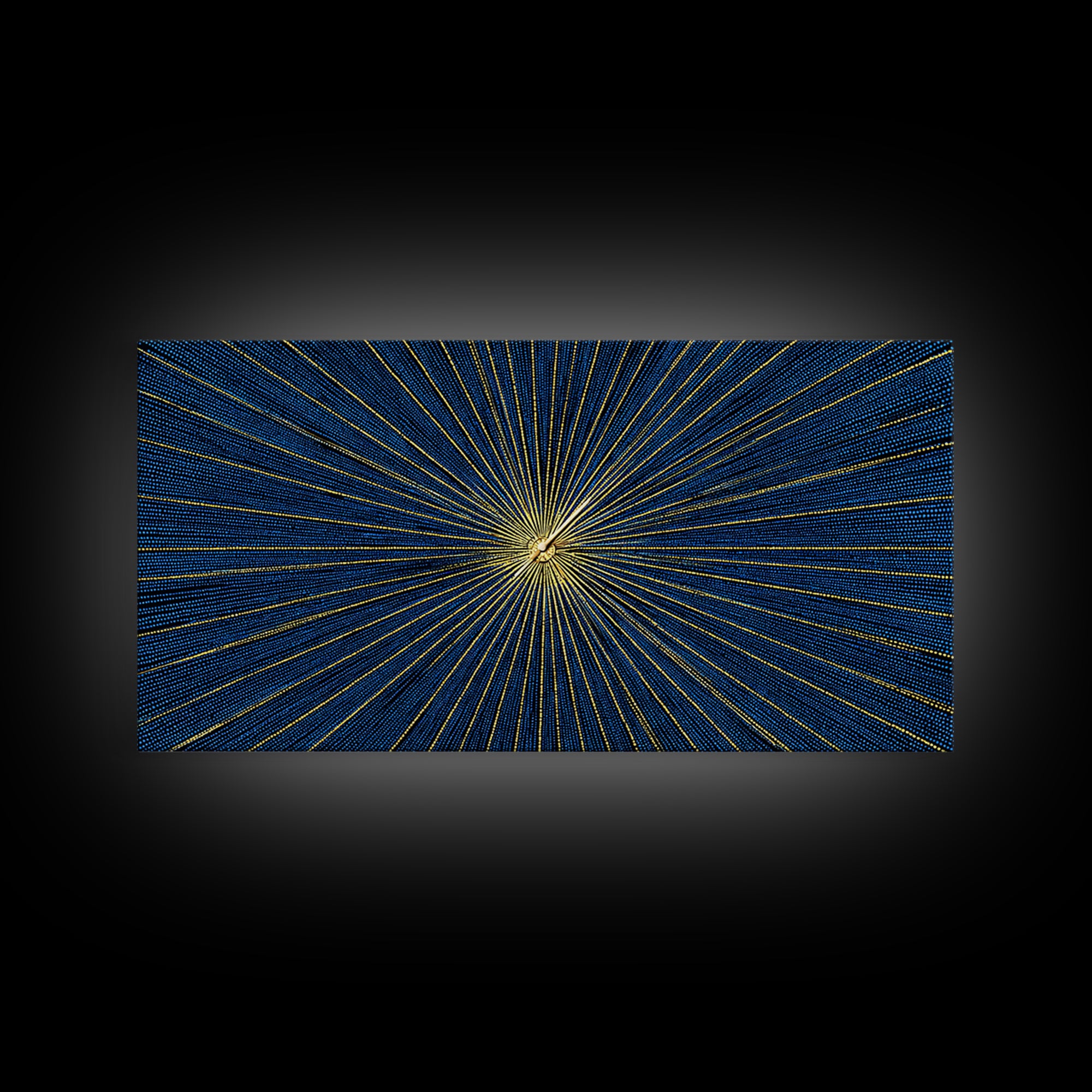 Blue Gold Radiating Op Art Wall Art, Midcentury Modern, Geometric Abstract Print, Atomic Sunburst, Modern Wall Decor, Living Room Art