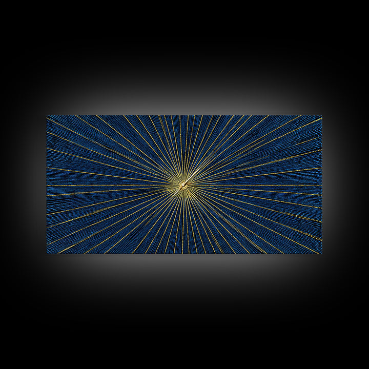 Blue Gold Radiating Op Art Wall Art, Midcentury Modern, Geometric Abstract Print, Atomic Sunburst, Modern Wall Decor, Living Room Art