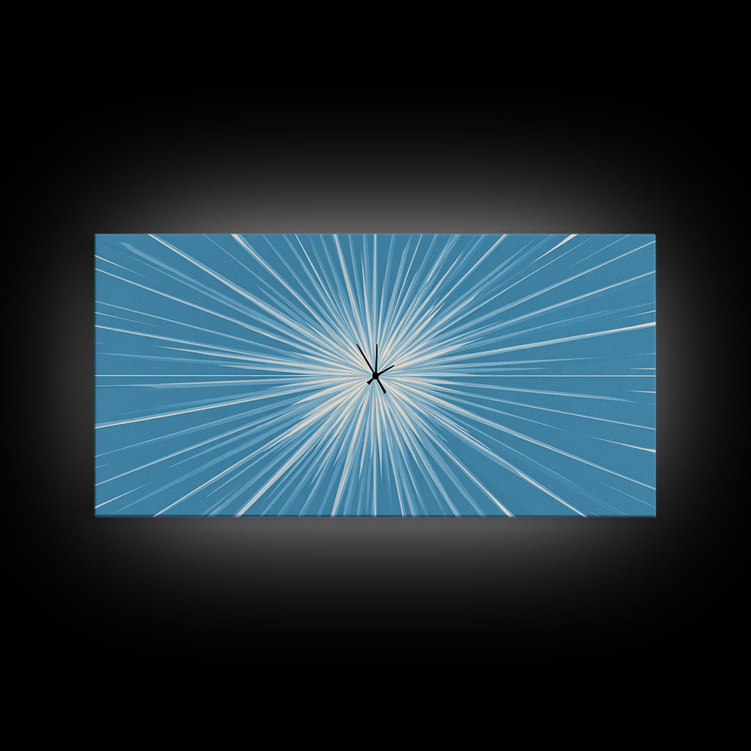 Light Blue White Radial Burst Canvas Print, Modern Abstract Art, Minimalist Wall Art, Geometric Sunburst, Office Decor Print