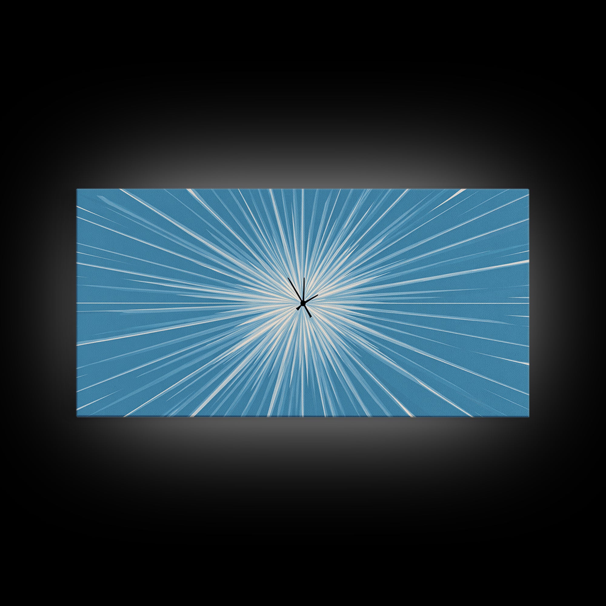 Light Blue White Radial Burst Canvas Print, Modern Abstract Art, Minimalist Wall Art, Geometric Sunburst, Office Decor Print
