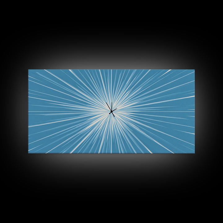 Light Blue White Radial Burst Canvas Print, Modern Abstract Art, Minimalist Wall Art, Geometric Sunburst, Office Decor Print