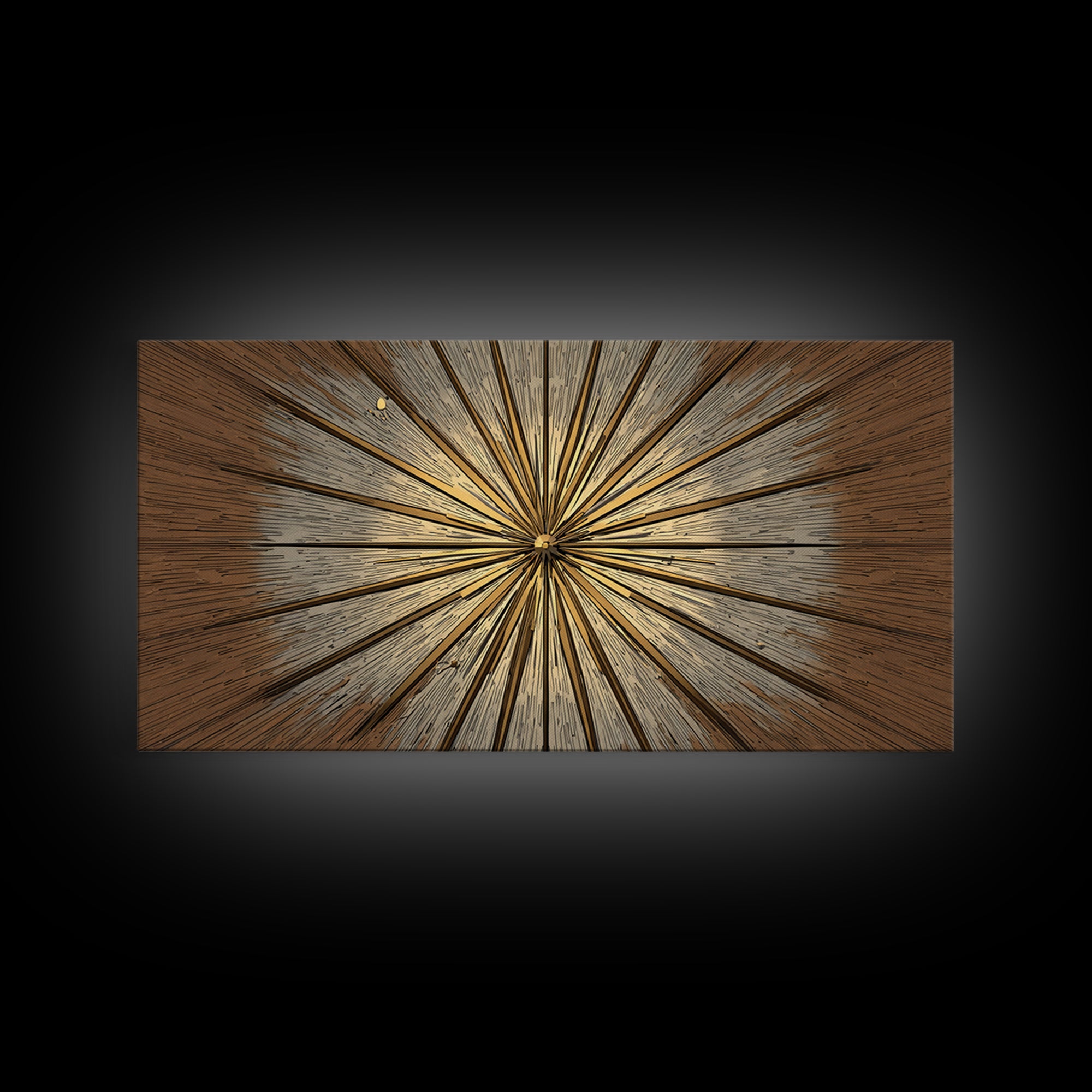Brown Gold Woodgrain Sunburst Framed Canvas Print, Midcentury Modern Art, Neutral Wall Decor, Geometric Abstract Poster Art
