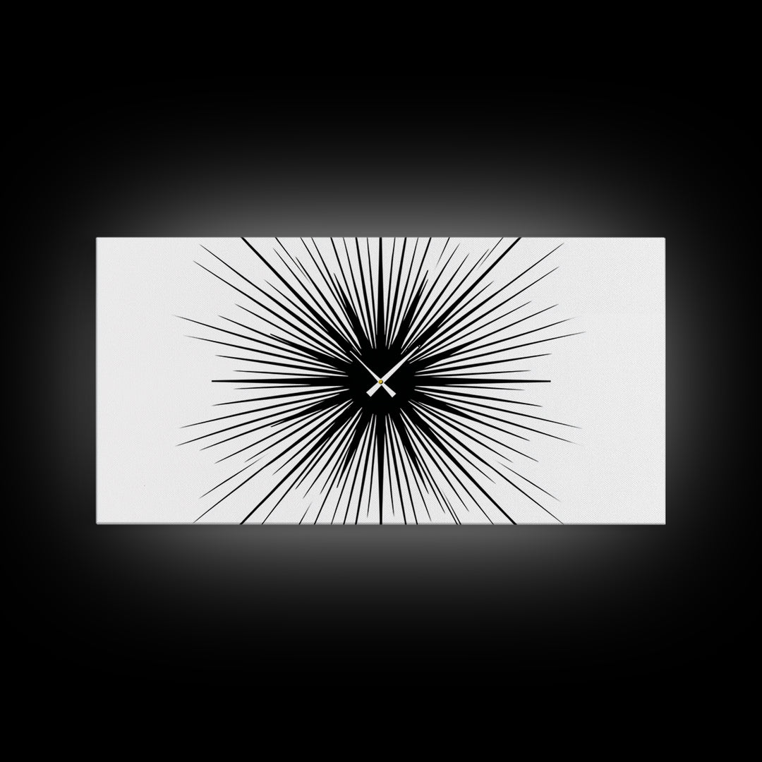 Black White Exploding Starburst Wall Art, Modern Abstract Art, Minimalist Geometric Poster, Op Art Print, Office Wall Decor