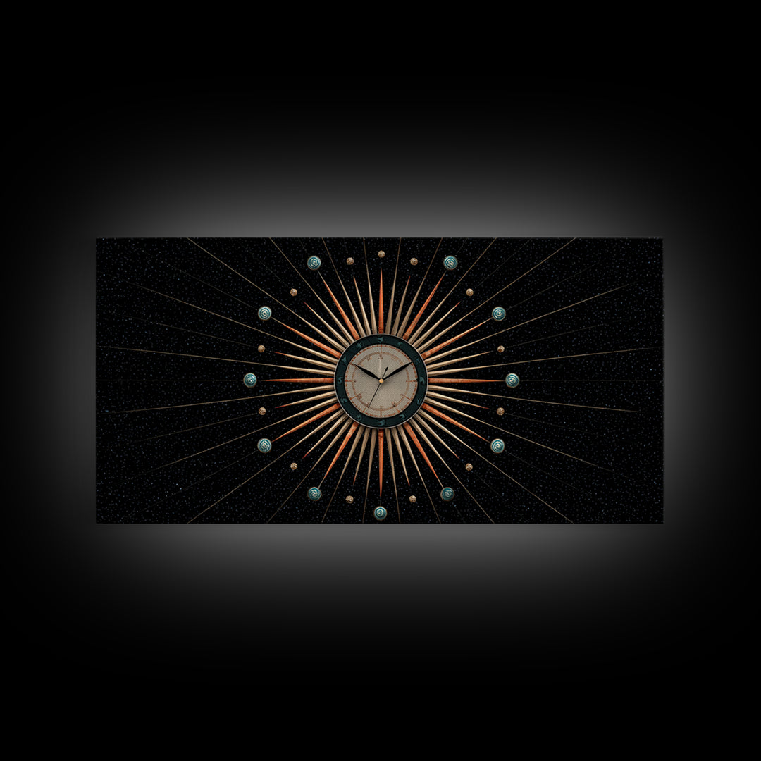 Cosmic Clock Atomic Starburst Canvas Print, Midcentury Modern Art, Retro Wall Decor, Space Abstract Art, MCM Poster For Home Office