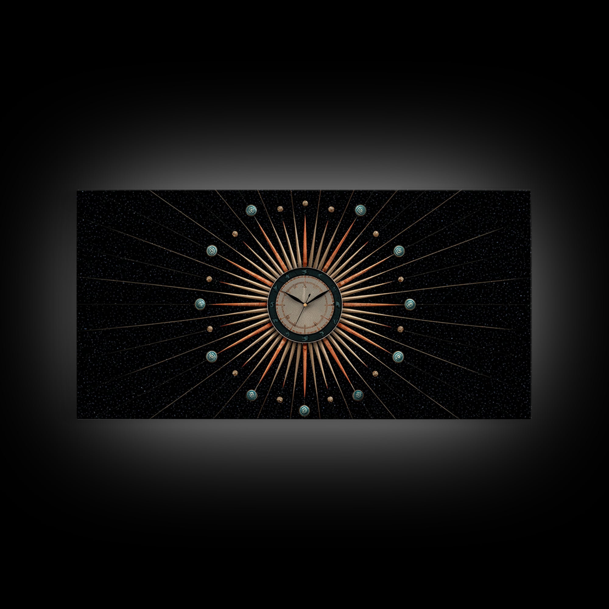 Cosmic Clock Atomic Starburst Canvas Print, Midcentury Modern Art, Retro Wall Decor, Space Abstract Art, MCM Poster For Home Office