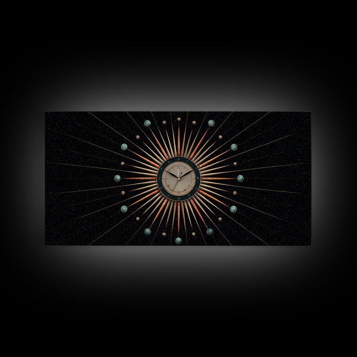 Cosmic Clock Atomic Starburst Canvas Print, Midcentury Modern Art, Retro Wall Decor, Space Abstract Art, MCM Poster For Home Office