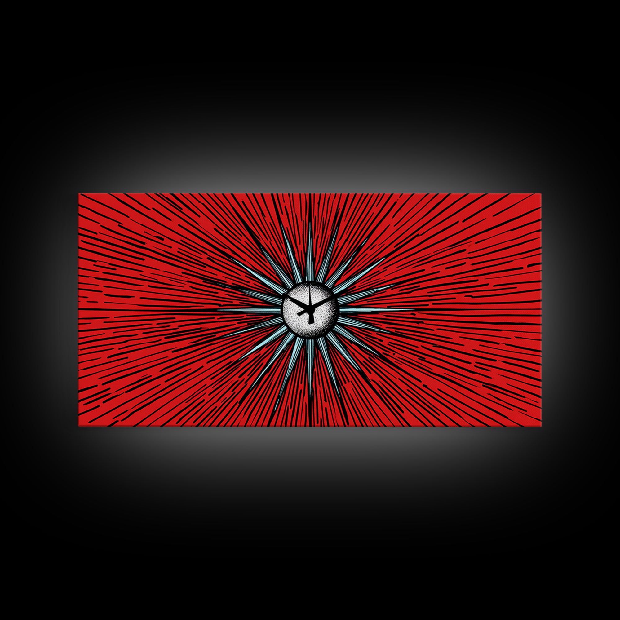 Red Atomic Starburst Clock Wall Art, Mid Century Modern Decor, Retro Sci Fi Poster, MCM Abstract Print, Bold Office Decor