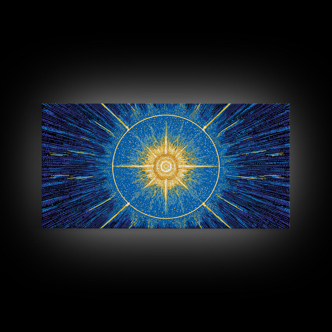 Blue Celestial Starburst Wall Art, Mid Century Modern Art Print, Atomic Space Poster, Geometric Abstract Home Office Decor