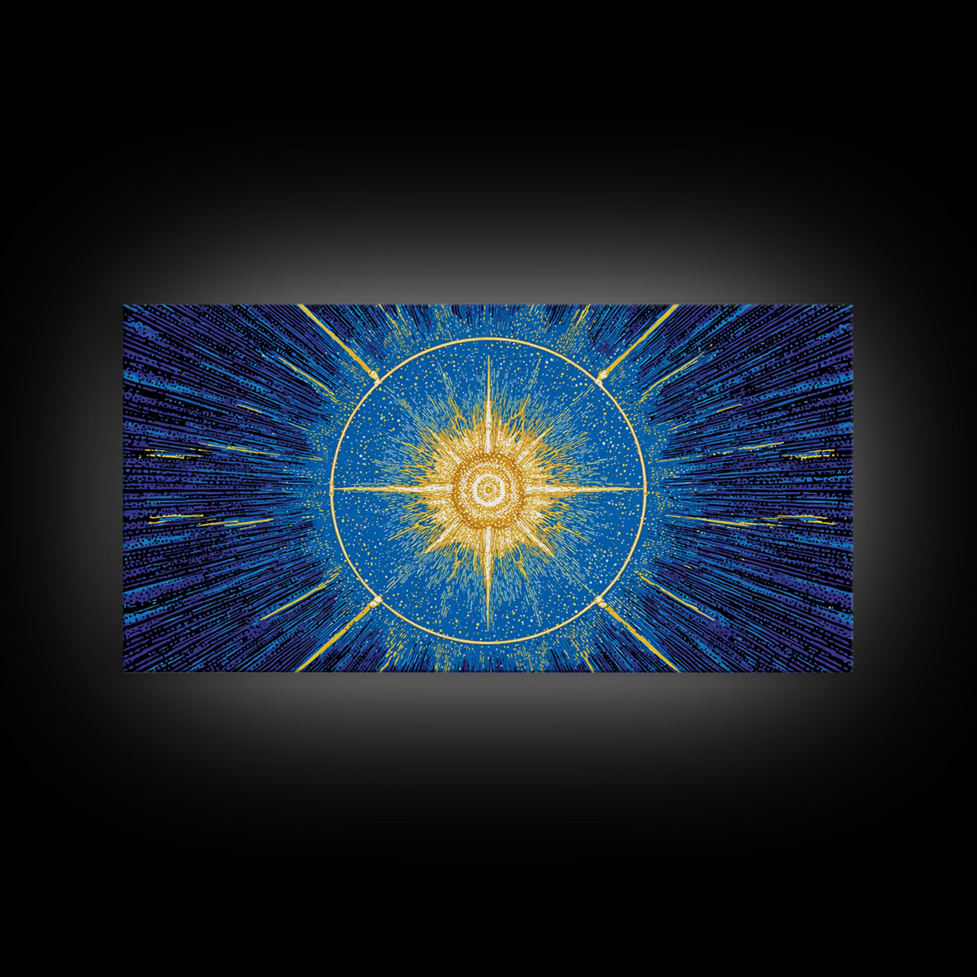 Blue Celestial Starburst Wall Art, Mid Century Modern Art Print, Atomic Space Poster, Geometric Abstract Home Office Decor