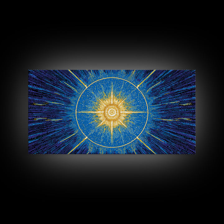 Blue Celestial Starburst Wall Art, Mid Century Modern Art Print, Atomic Space Poster, Geometric Abstract Home Office Decor