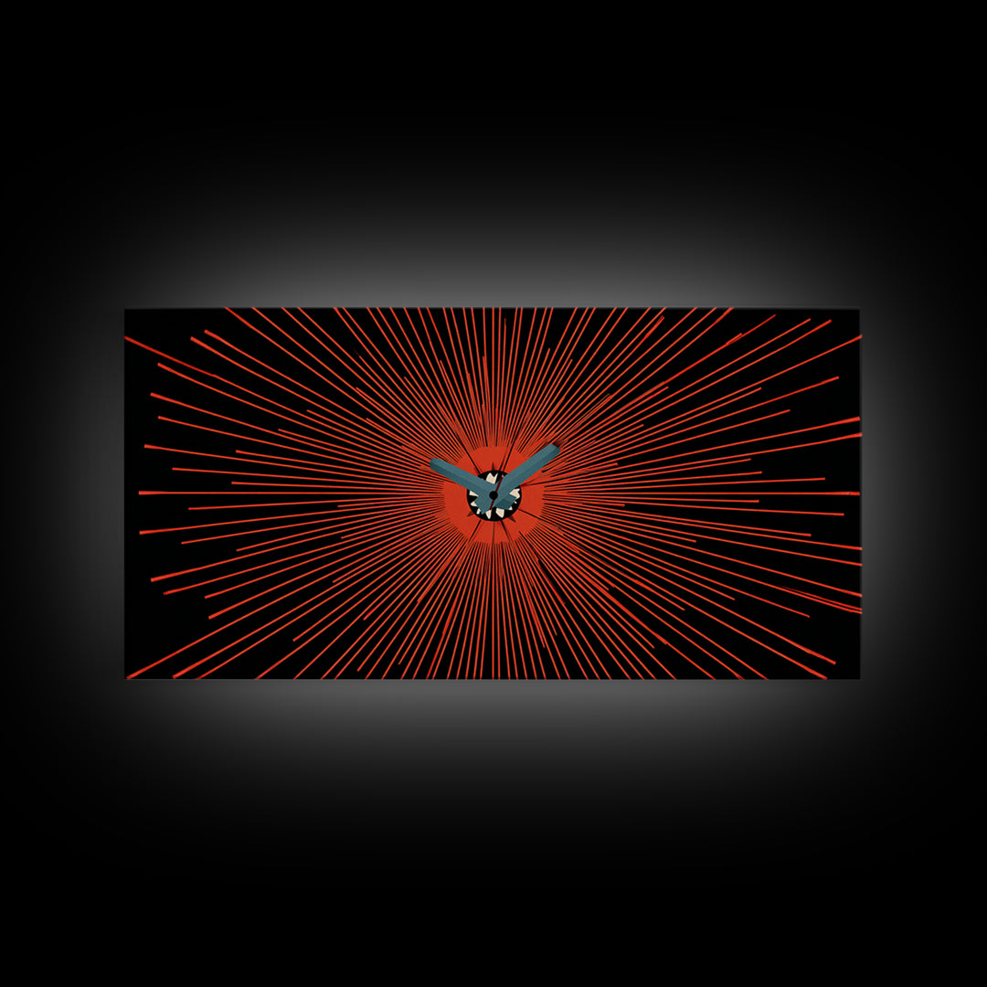 Orange Butterfly Atomic Canvas Print, Mid Century Modern Wall Art, Retro Sunburst Poster, Black Abstract MCM Living Room Decor