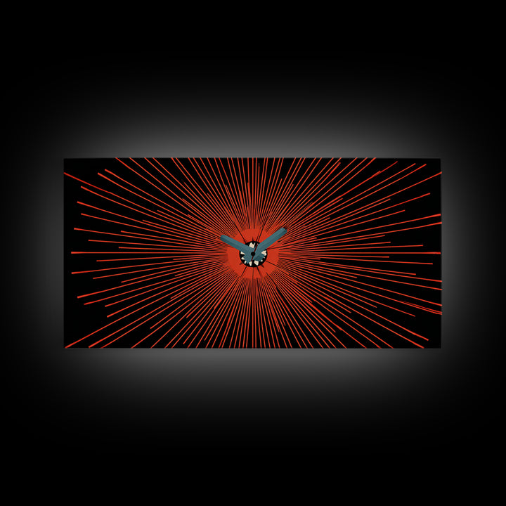 Orange Butterfly Atomic Canvas Print, Mid Century Modern Wall Art, Retro Sunburst Poster, Black Abstract MCM Living Room Decor