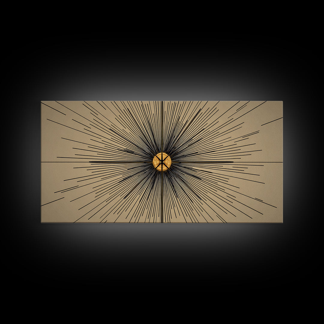 Tan Black Radial Starburst Wall Art, Mid Century Modern Decor, Atomic Geometric Poster, Minimalist Abstract Office Print