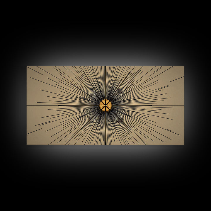 Tan Black Radial Starburst Wall Art, Mid Century Modern Decor, Atomic Geometric Poster, Minimalist Abstract Office Print