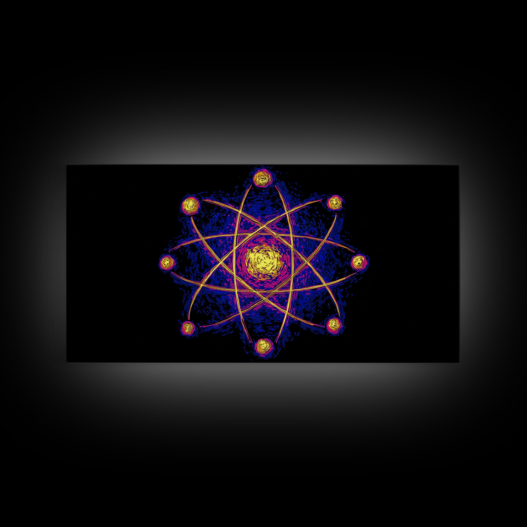 Neon Planet Atomic Canvas Print, Mid Century Modern Wall Art, Retro Sci Fi Space Poster, Cosmic Abstract MCM Office Decor