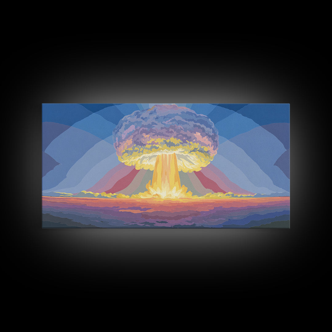 Nuclear Mushroom Cloud Wall Art, Retro Apocalypse Landscape, Modern Digital Art Print, Sci Fi Poster, Statement Decor Gift