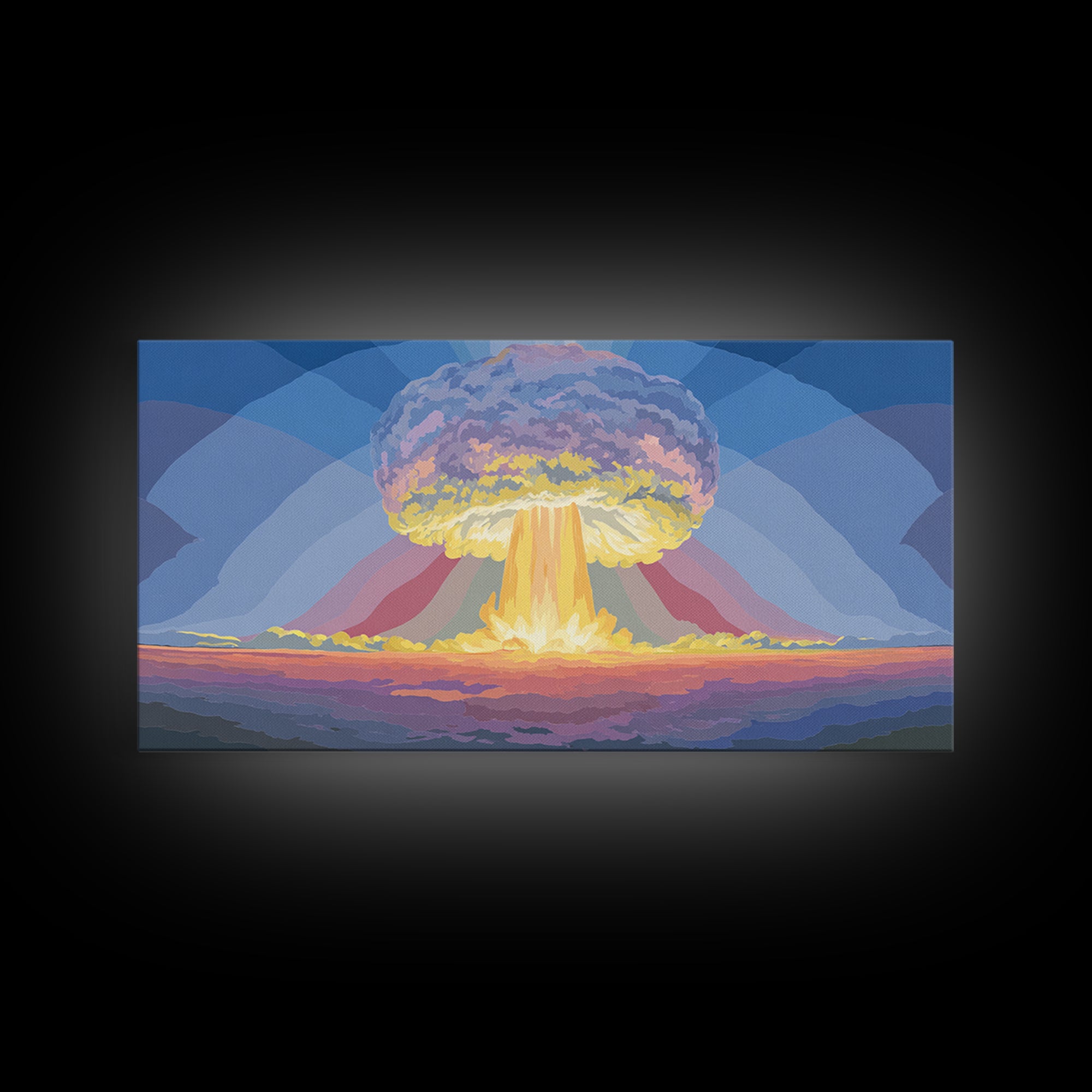 Nuclear Mushroom Cloud Wall Art, Retro Apocalypse Landscape, Modern Digital Art Print, Sci Fi Poster, Statement Decor Gift