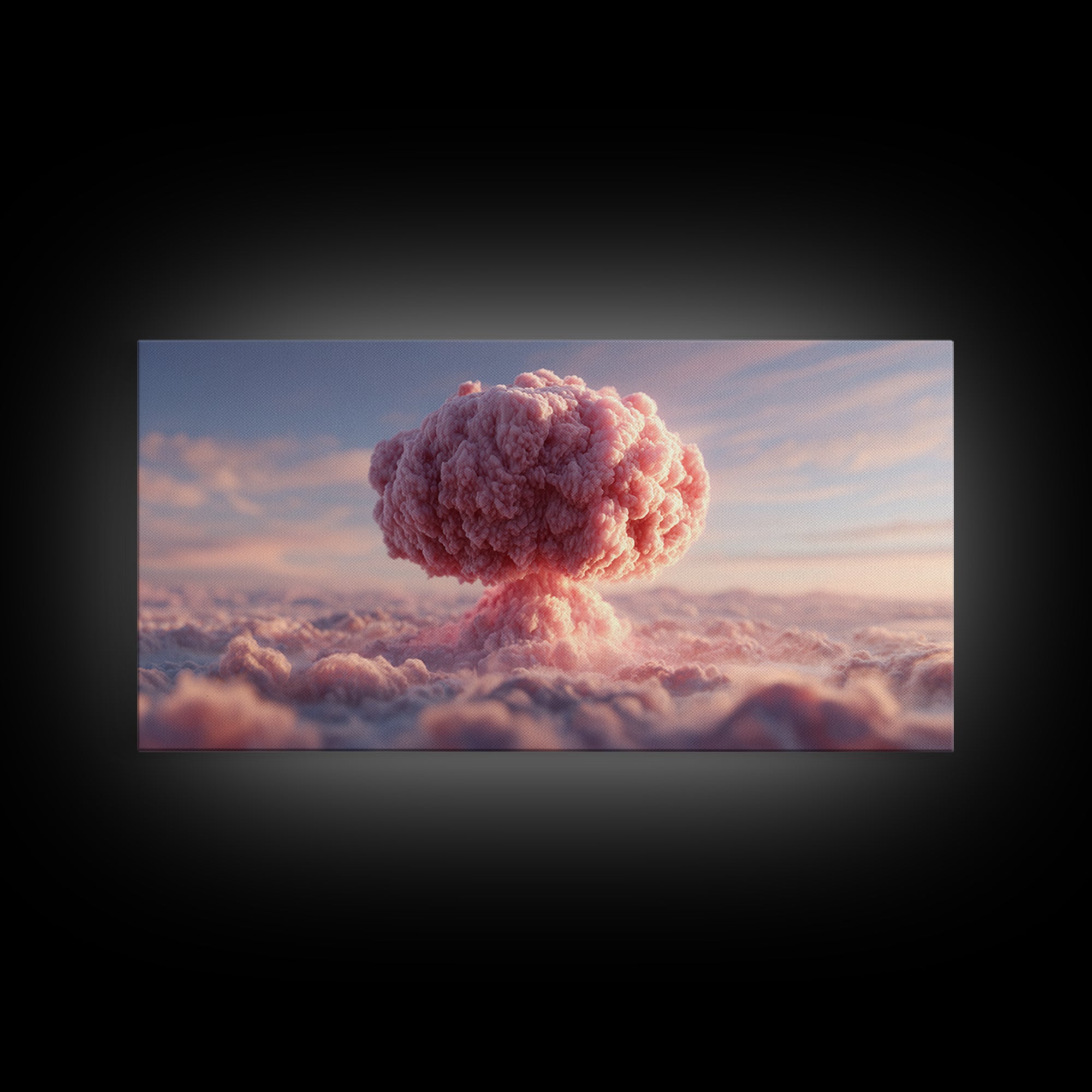 Pink Mushroom Cloud Wall Art, Surreal Sky Landscape, Modern Contemporary Decor, Pastel Statement Poster, Framed Canvas Print