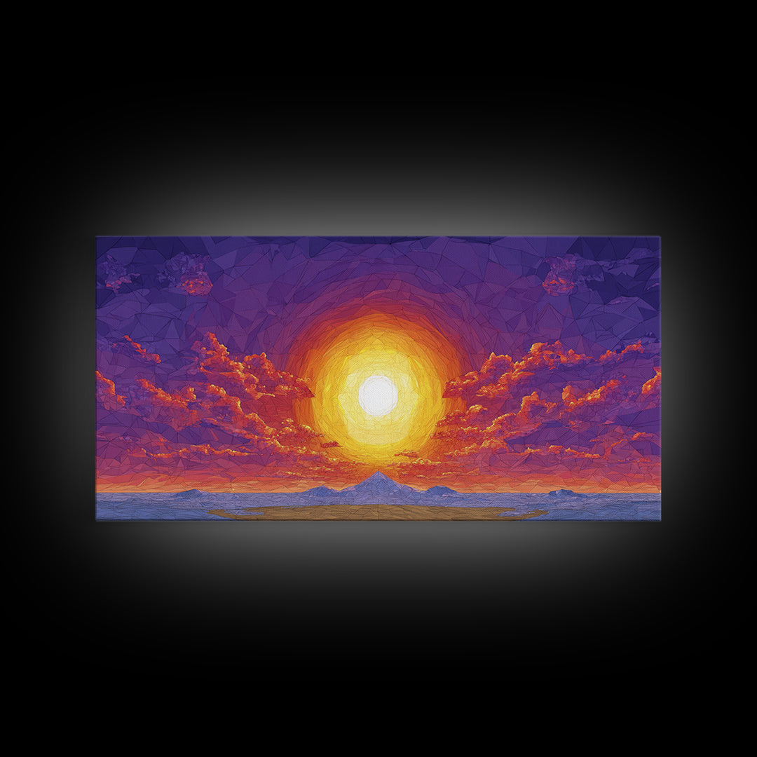 Purple Mountain Sunset Canvas Print, Geometric Wall Art, Mid Century Modern Landscape Poster, Warm Colorful Home Decor Gift