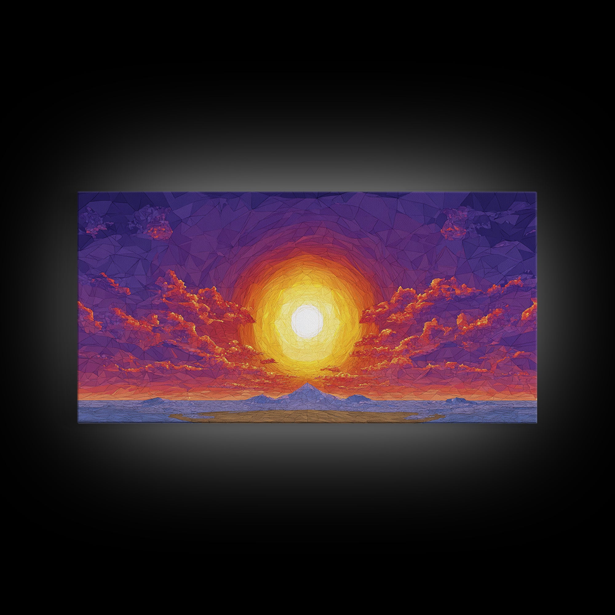 Purple Mountain Sunset Canvas Print, Geometric Wall Art, Mid Century Modern Landscape Poster, Warm Colorful Home Decor Gift