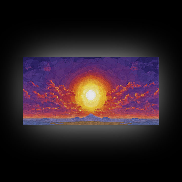 Purple Mountain Sunset Canvas Print, Geometric Wall Art, Mid Century Modern Landscape Poster, Warm Colorful Home Decor Gift
