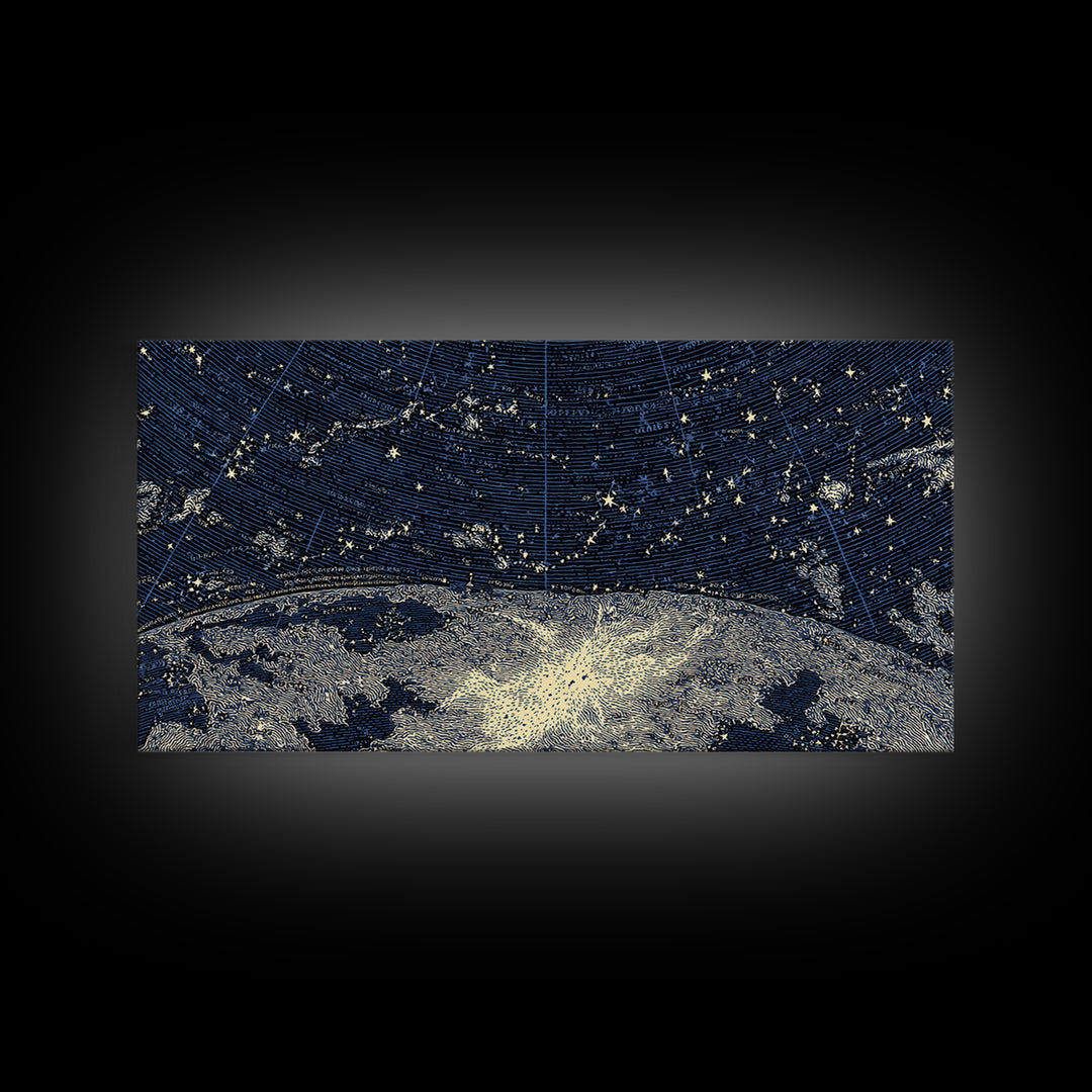 Starry Night Sky Over Abstract Lake Wall Art, Modern Landscape Print, Blue Scenic Poster, Celestial Home Office Decor Gift