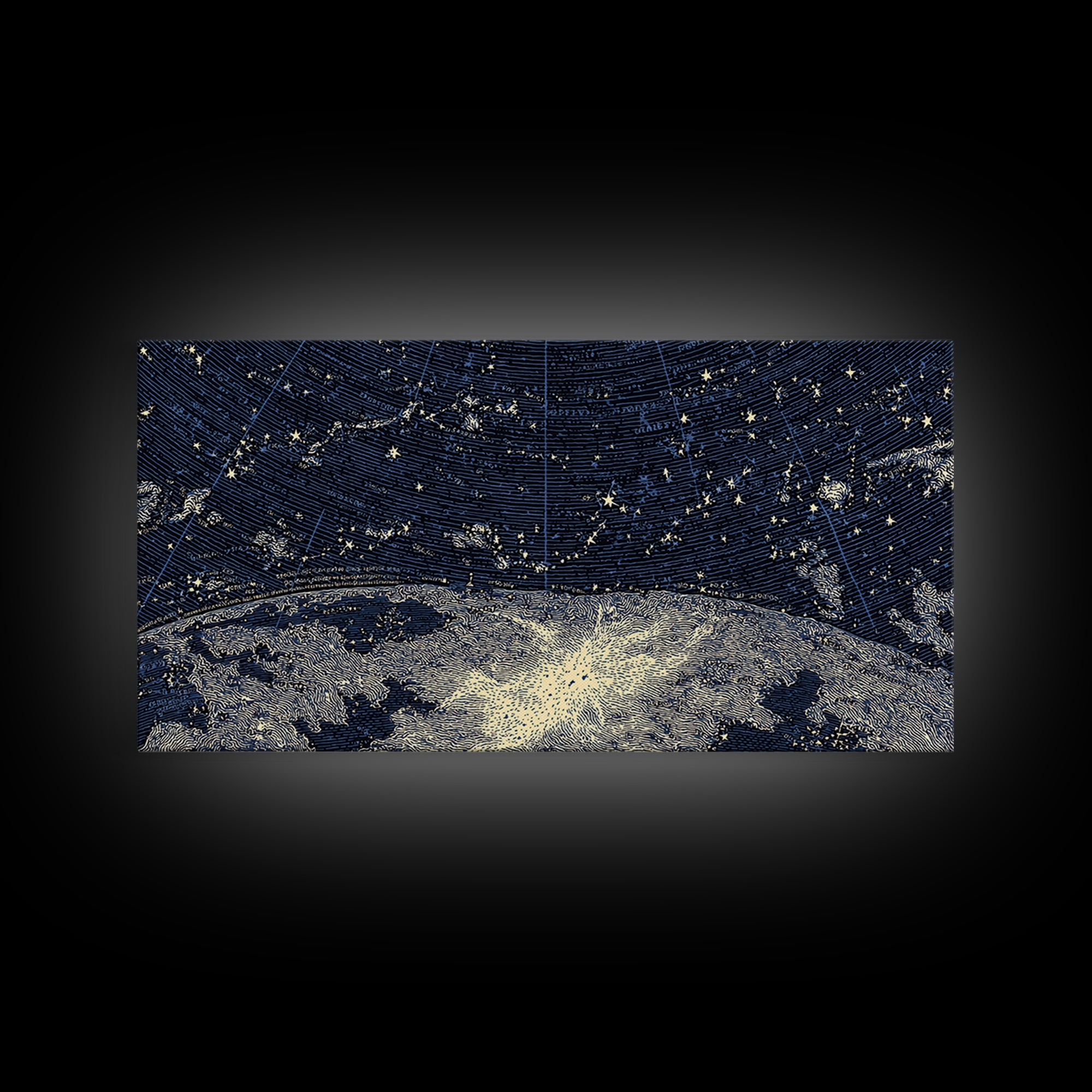 Starry Night Sky Over Abstract Lake Wall Art, Modern Landscape Print, Blue Scenic Poster, Celestial Home Office Decor Gift